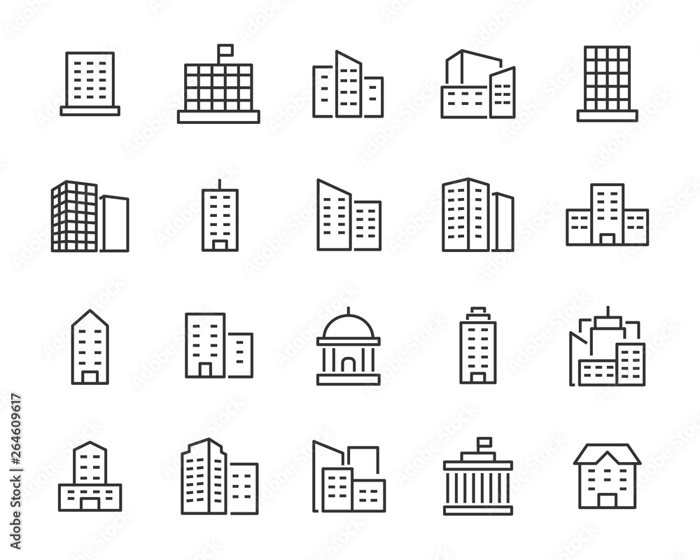 set of building icons, such as city, apartment, condominium, town set of building icons, such as city, apartment, condominium, town