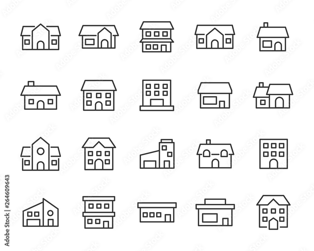 set of house icons, such as city, apartment, condominium, town