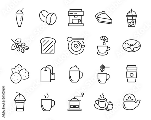 set of drinksicons, such as tea, coffee, cocoa, cup, cafe