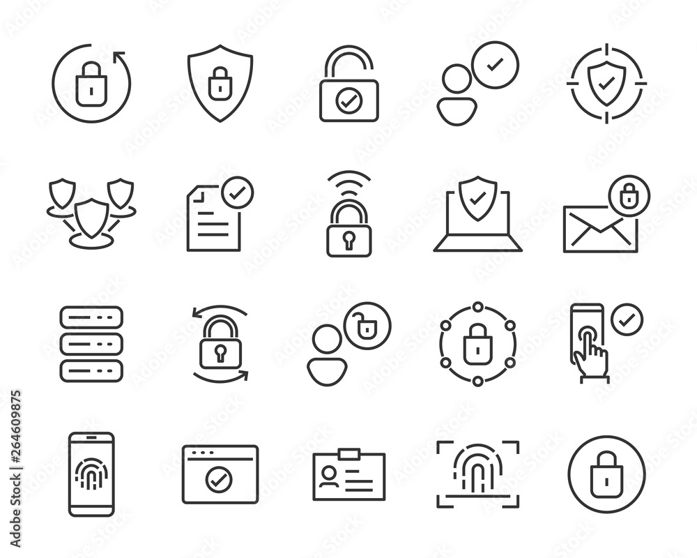 set of security icons, such as guard, cyber lock, unlock, shield, key set of security icons, such as guard, cyber lock, unlock, shield, key