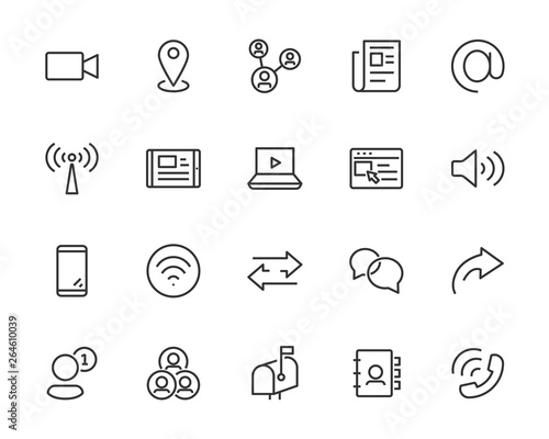 set of communication icons, such as social media, address, application photo