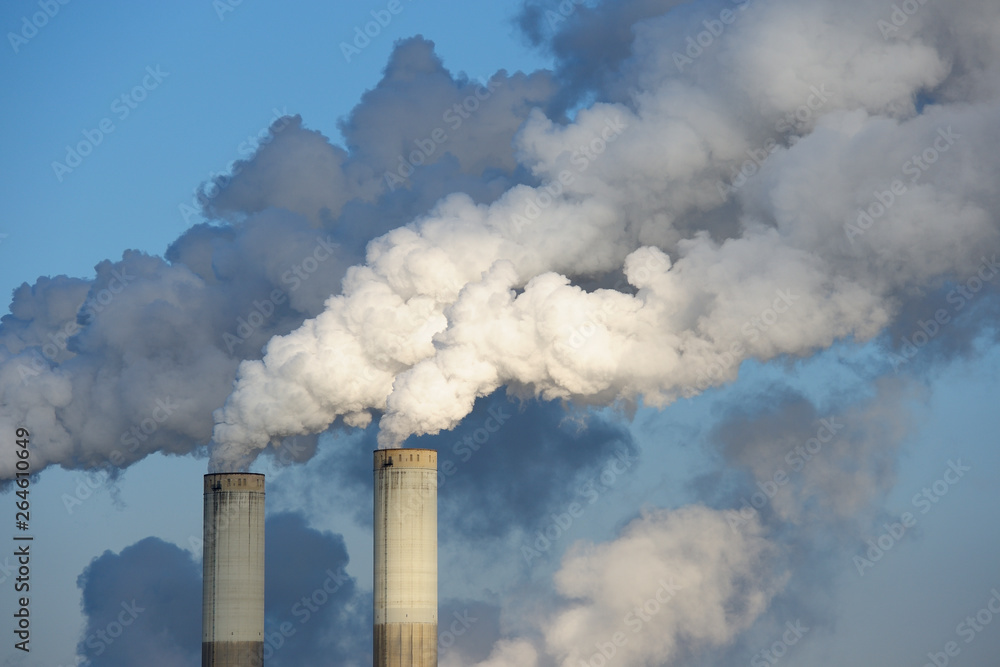 Smoke stacks of coal fired power station, Germany, Europe Smoke stacks of coal fired power station, Germany, Europe