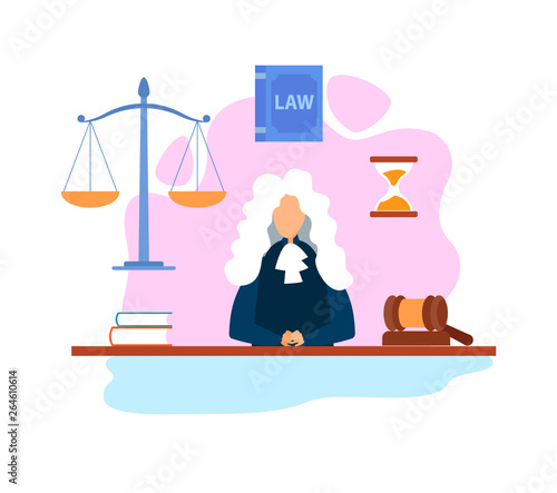 Magistrate in Courtroom Flat Vector Illustration