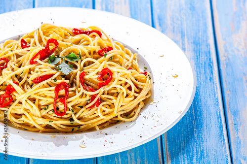 Spaghetti aglio e olio - pasta with chili and garlic