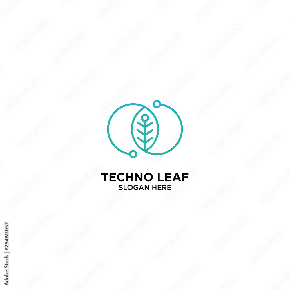 Techno Leaf logo template, vector illustration - Vector