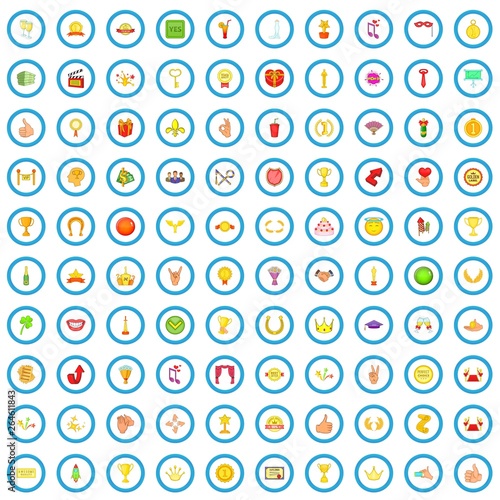 100 victory and awards icons set in cartoon style for any design vector illustration
