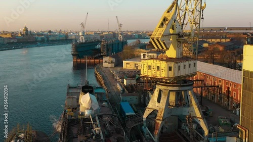 Shipyards cranes in remontowa dockside in St.Petersburg, gulf of Finland photo