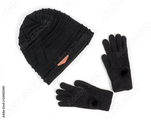 Winter hat and the gloves on white