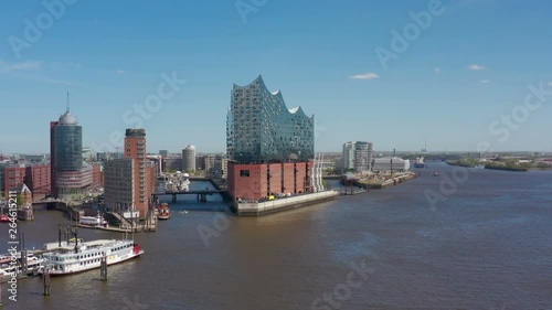 Aerial view of the Hafencity in Hamburg with Elbphilharmonie