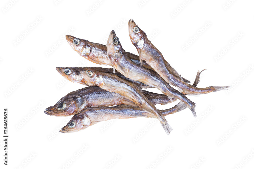 Dried fish isolated on white background, beer snack. Front view Dried fish isolated on white background, beer snack. Front view