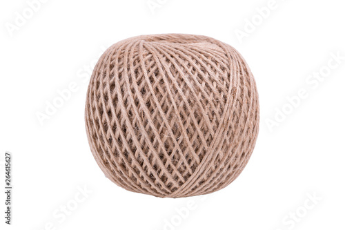 A roll of twine isolated on white background. Natural jute.