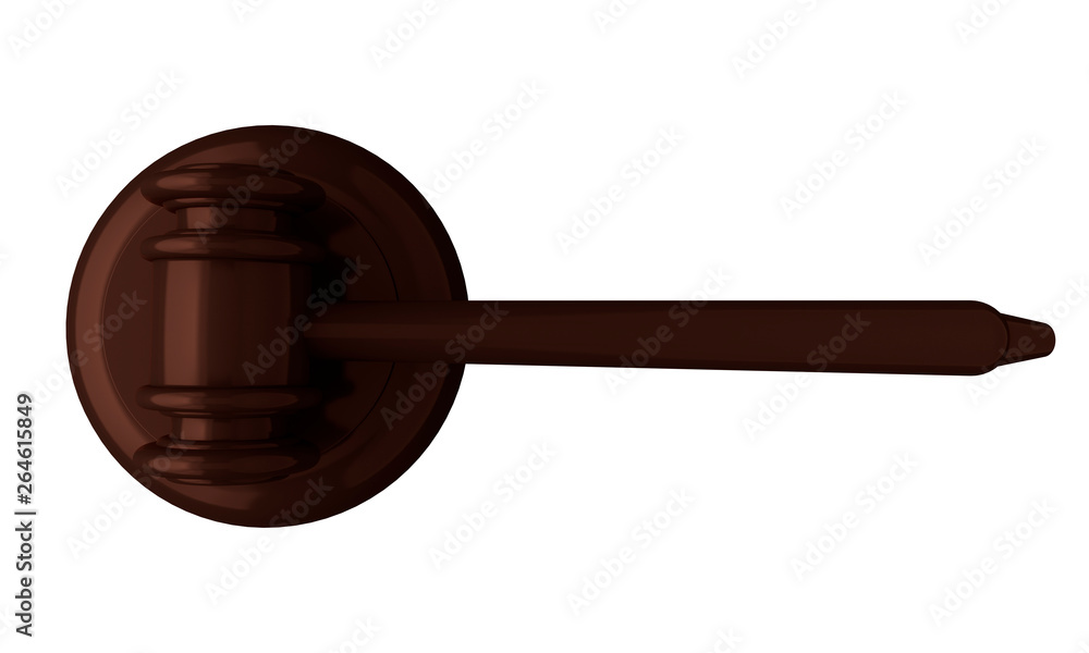 Wooden gavel isolated on white background. Top view. Justice concept. 3d rendering Wooden gavel isolated on white background. Top view. Justice concept. 3d rendering