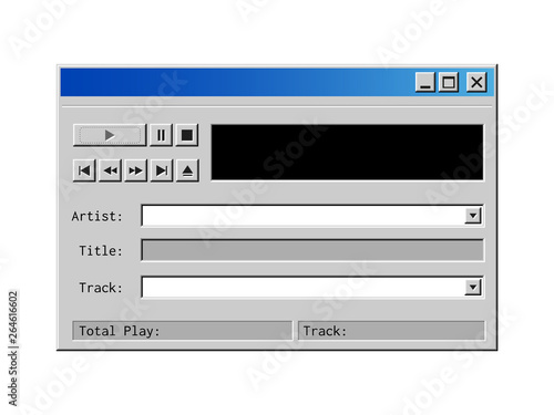 Old music player window mockup for mobile apps, sites and audio services.