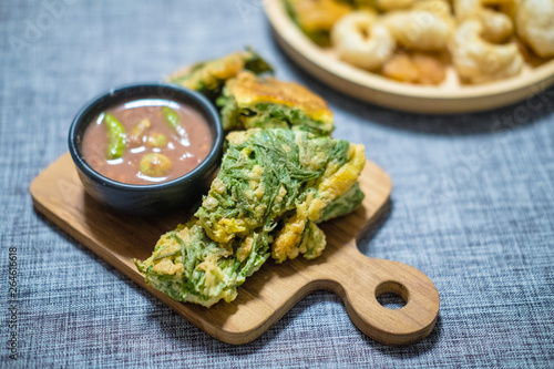 Shrimp paste sauce and acacia pennata omelette photo