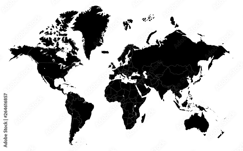 World map with countries borders. Worldmap background for reports and