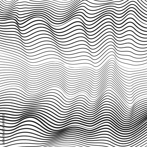 Black and white dynamic waves. Creative subtle curves. Undulating thin lines. Vector monochrome fluid pattern. Abstract op art design. Tech modern background, ripple surface. EPS10 illustration