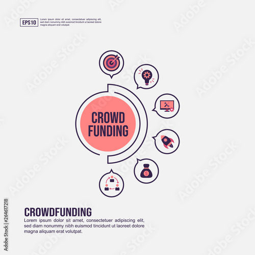 Crowd funding concept for presentation, promotion, social media marketing, and more. Minimalist Crowd funding infographic with flat icon