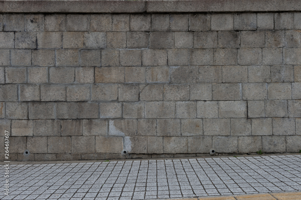 Fototapeta premium street wall background ,Industrial background, empty grunge urban street with warehouse brick wall