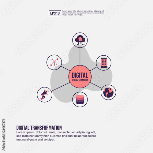 Digital transformation concept for presentation, promotion, social media marketing, and more. Minimalist Digital transformation infographic with flat icon