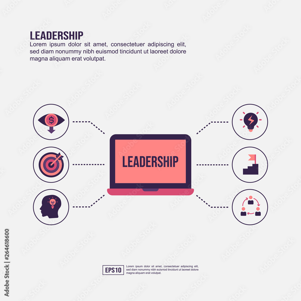 Fototapeta premium Leadership concept for presentation, promotion, social media marketing, and more. Minimalist Leadership infographic with flat icon