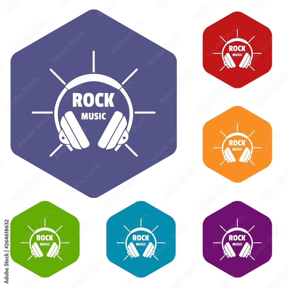 Modern rock music icons vector colorful hexahedron set collection isolated on white 