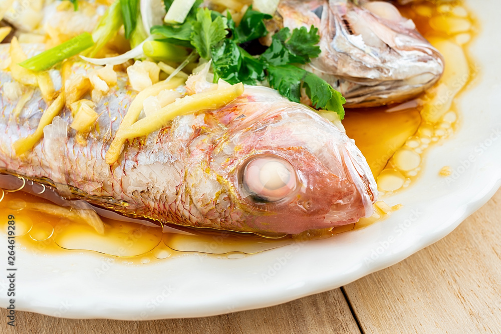 Chinese dish steamed red shirt fish Chinese dish steamed red shirt fish