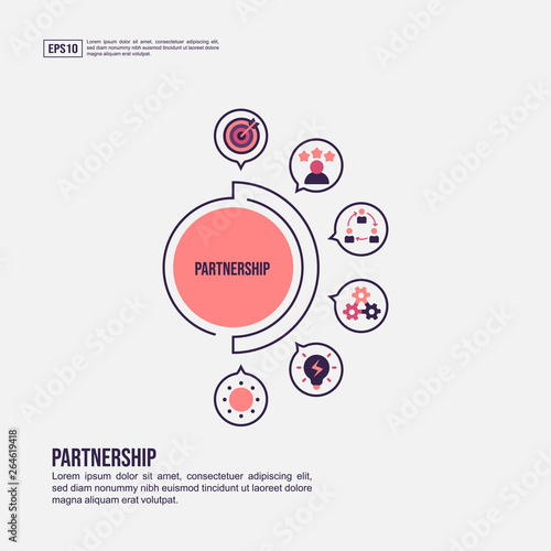 Partnership concept for presentation, promotion, social media marketing, and more. Minimalist Partnership infographic with flat icon