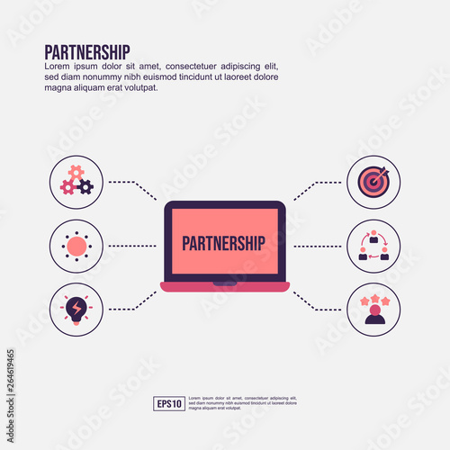 Partnership concept for presentation, promotion, social media marketing, and more. Minimalist Partnership infographic with flat icon