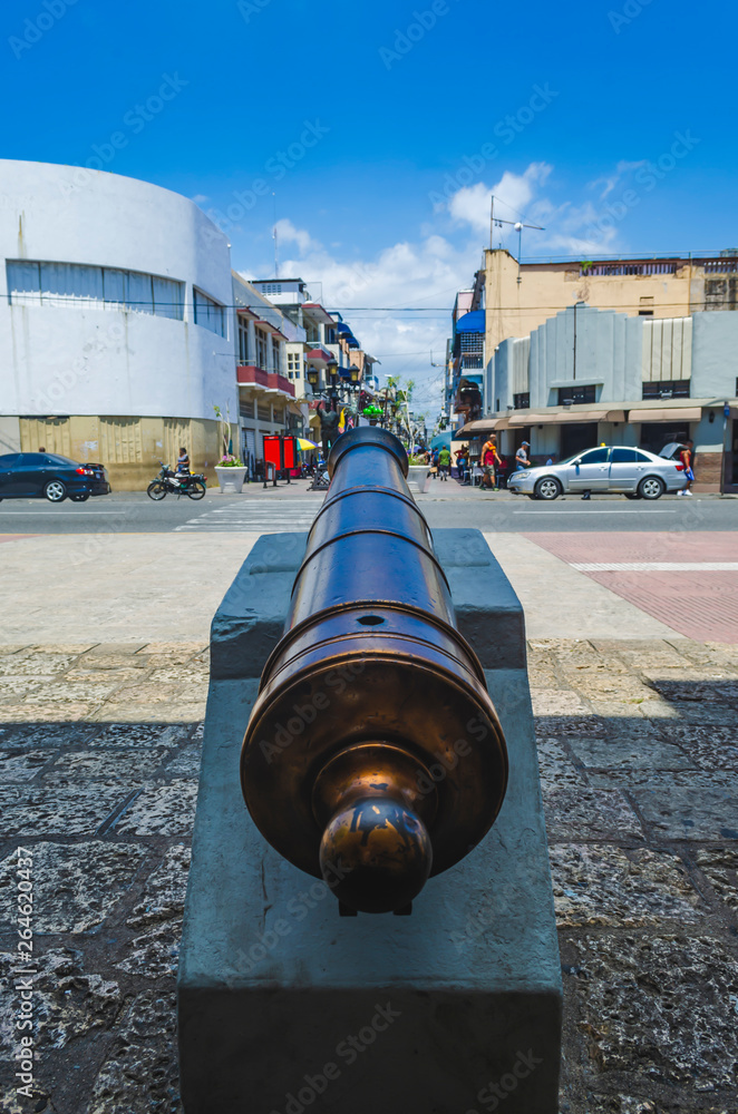 colonial cannon at the entrance of the Conde gate in the colonial zone of Santo Domingo