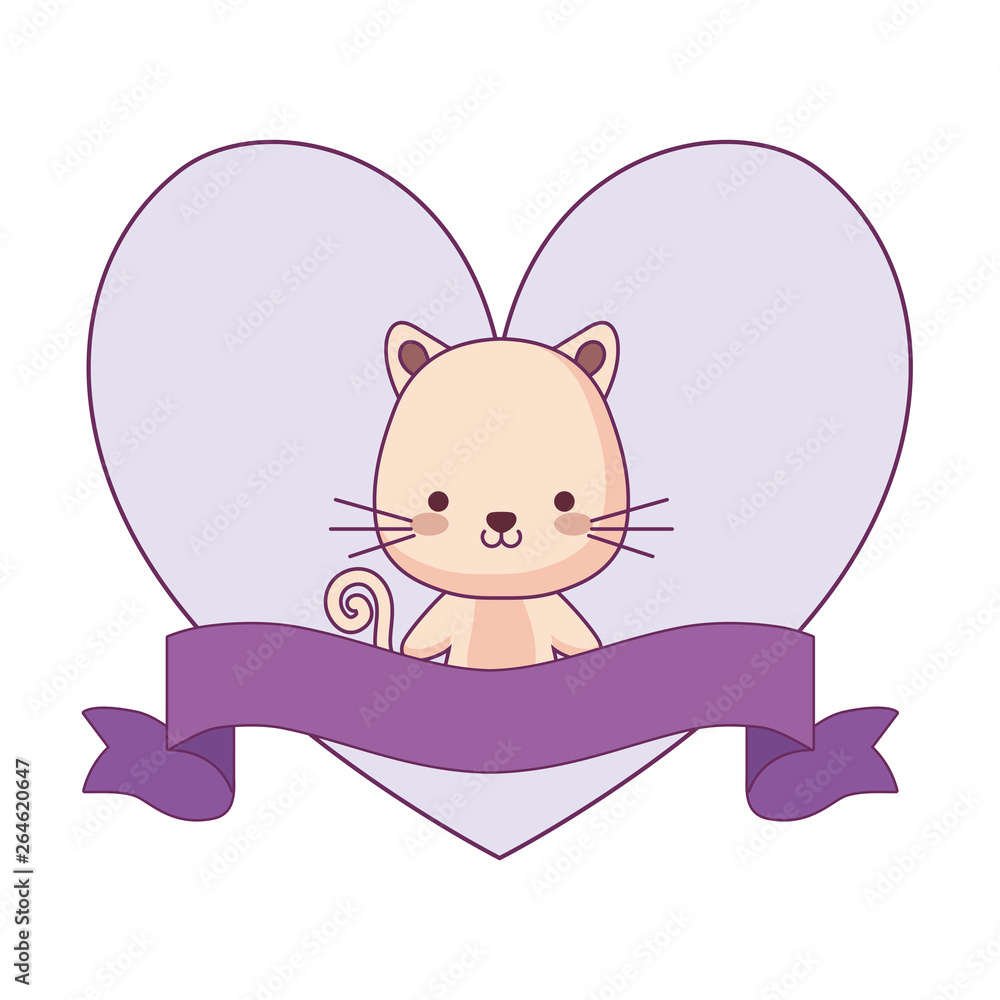 cute cat animal with ribbon in frame cute cat animal with ribbon in frame