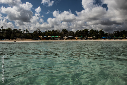 In the middle of an amazing, green and turquoise caribbean sea; transparent water, tropical paradise. Playa Macaro, Punta Cana, Dominican Republic. photo