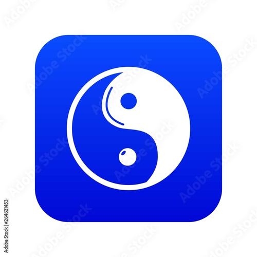 Yin yang symbol taoism icon blue vector isolated on white background