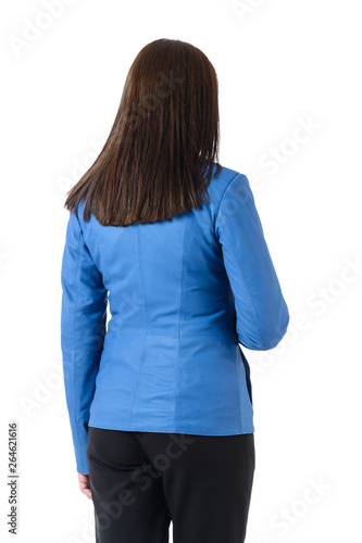 girl back in a blue jacket isolated