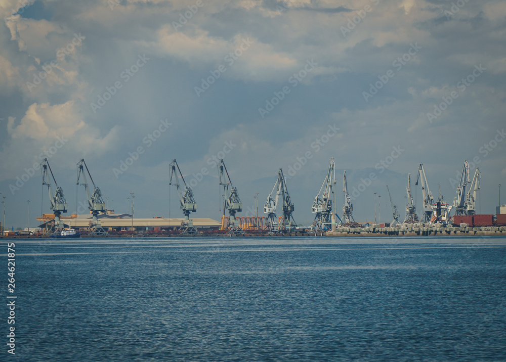 thessaloniki / Greece 11 April 2019 :heavy rain is approaching the city the port and the industrial area of the city thessaloniki / Greece 11 April 2019 :heavy rain is approaching the city the port and the industrial area of the city