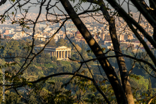 Athens, Greece. Panorama of the Ancient Agora of Athens from the Acropolis, with the Temple of Hephaestus or Hephaestion photo