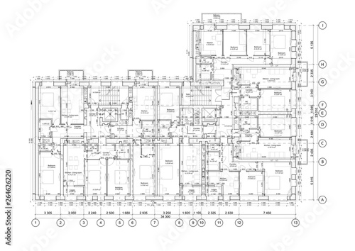 Detailed architectural floor plan, appartment layout, blueprint. Vector illustration