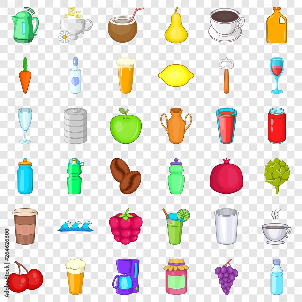Cold drink icons set. Cartoon style of 36 cold drink vector icons for web for any design Cold drink icons set. Cartoon style of 36 cold drink vector icons for web for any design