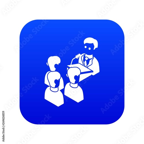 Election speak conference icon blue vector isolated on white background