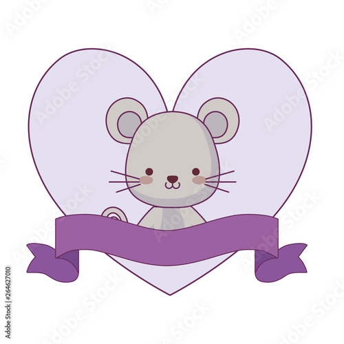 cute mouse animal with ribbon in frame