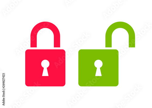 Closed red padlock and open green icon