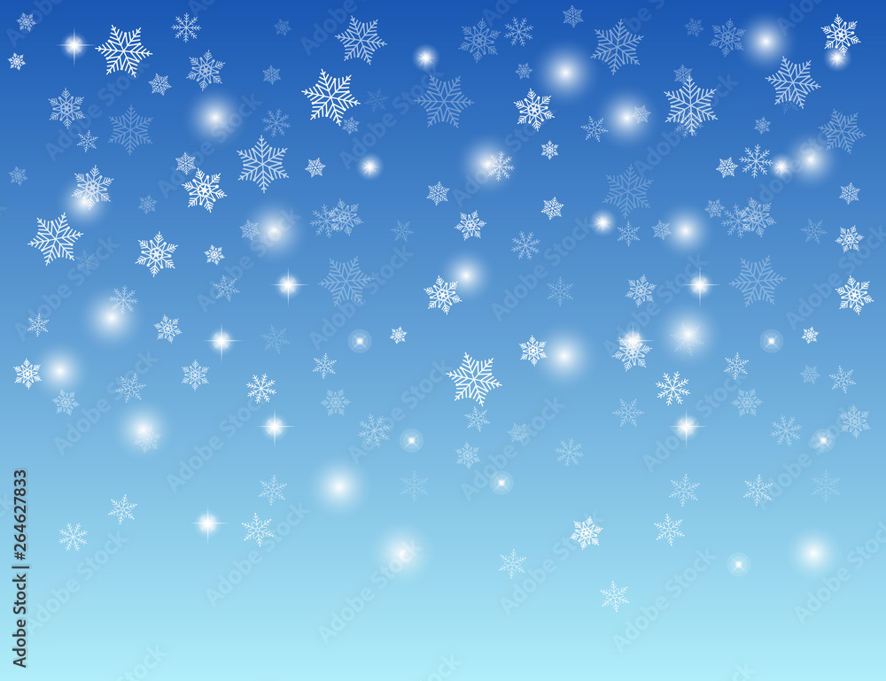 Abstract blue winter background with white snowflakes