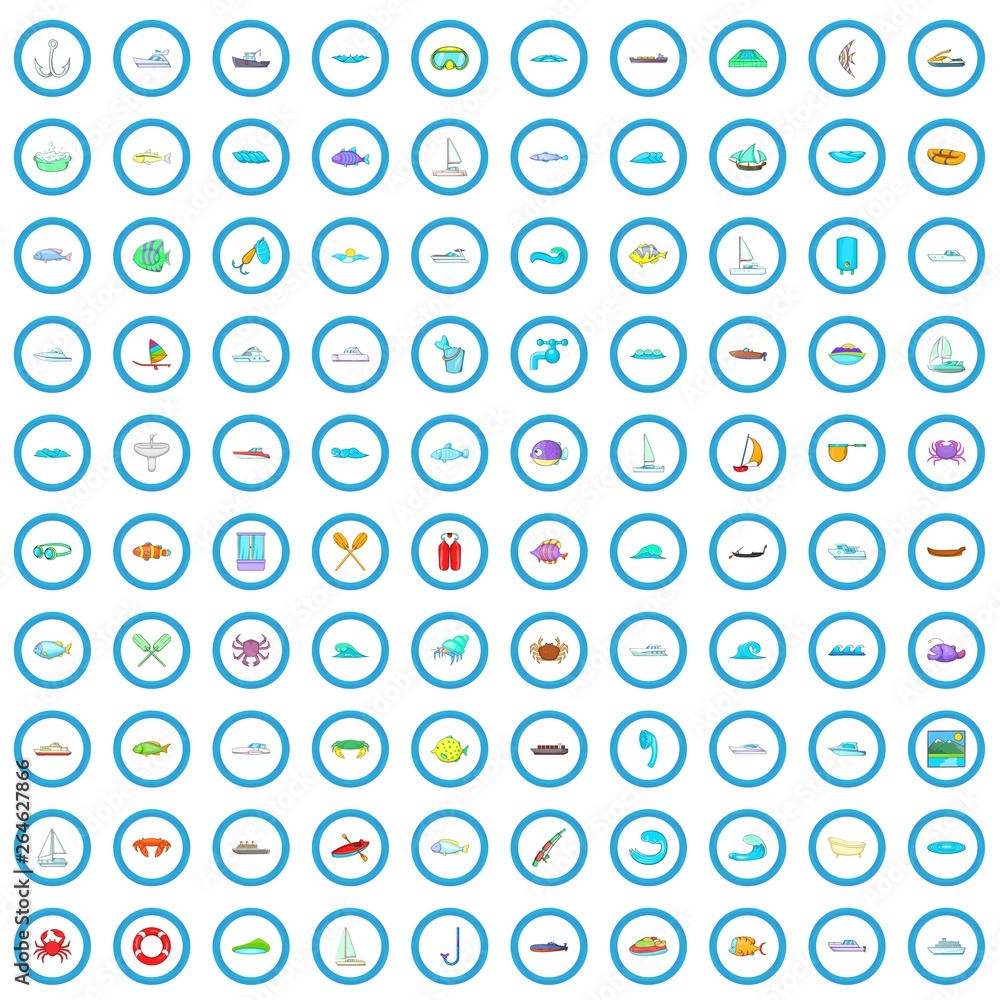 100 water icons set in cartoon style for any design vector illustration 100 water icons set in cartoon style for any design vector illustration