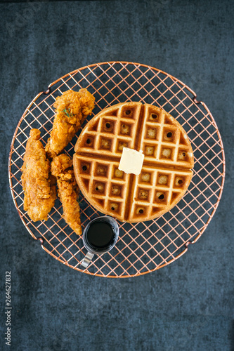 Chicken and Waffles on Dark Background