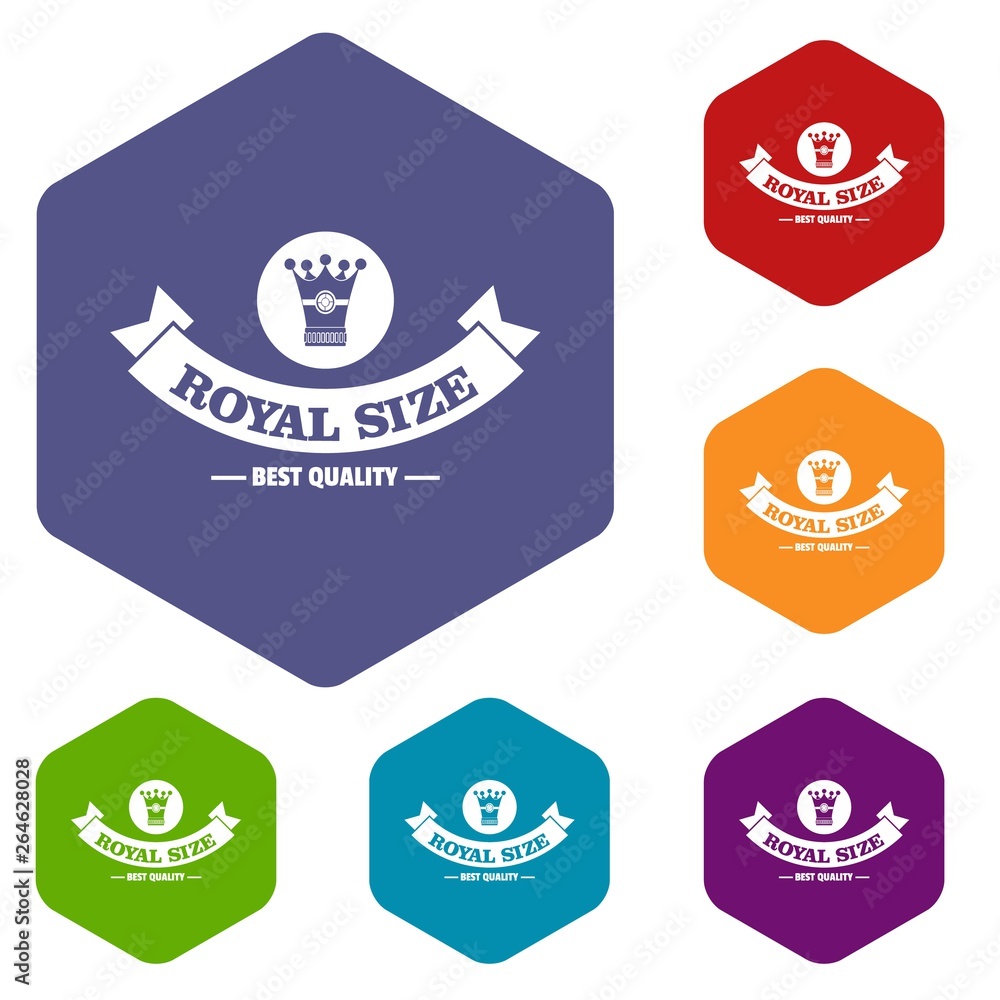 Fototapeta premium Crown decoration icons vector colorful hexahedron set collection isolated on white 