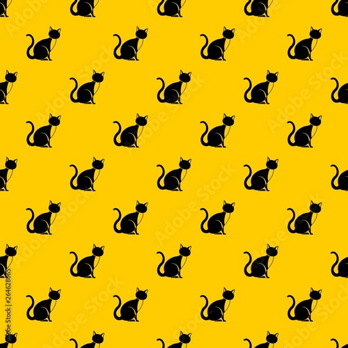 Black cat pattern seamless vector repeat geometric yellow for any design © ylivdesign
