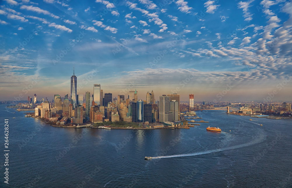 Aerial view of Manhattan skyline and financial district