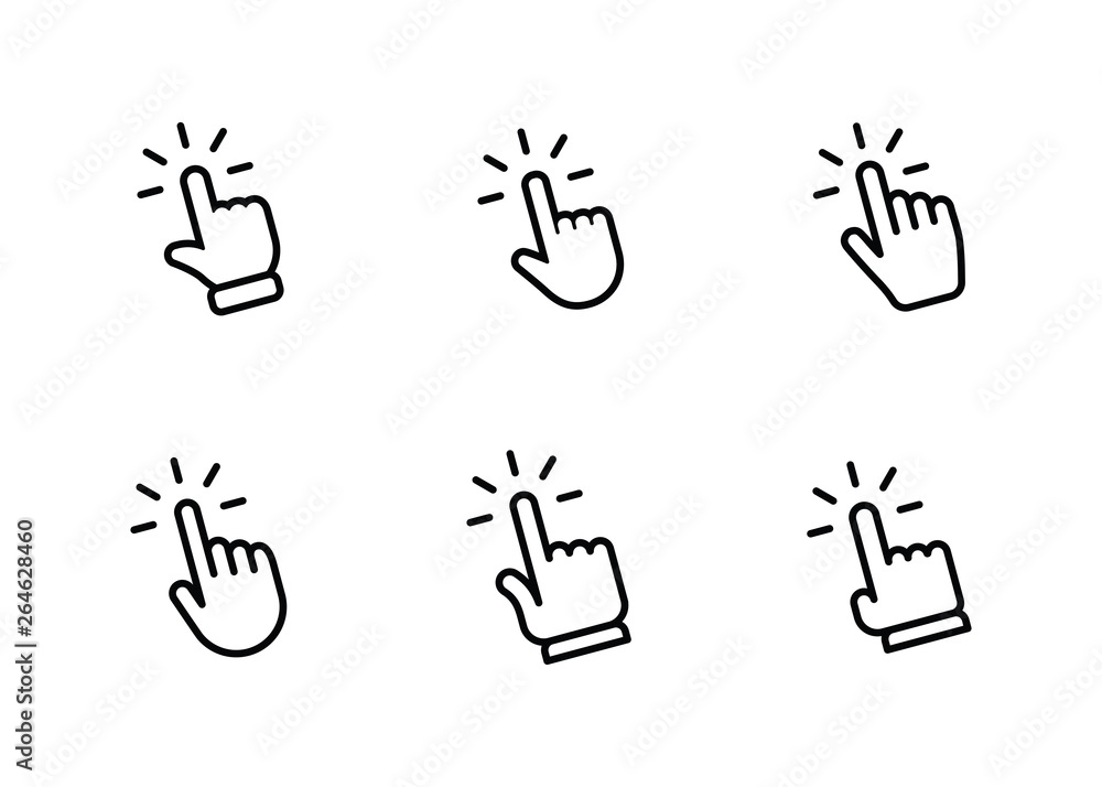 Clicking finger icon, hand pointer vector collection Clicking finger icon, hand pointer vector collection