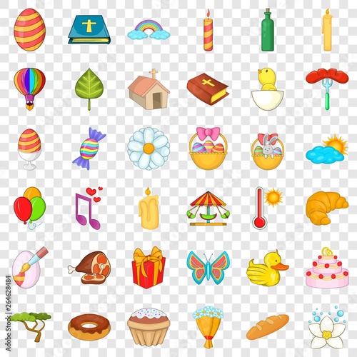 Easter holiday icons set. Cartoon style of 36 easter holiday vector icons for web for any design