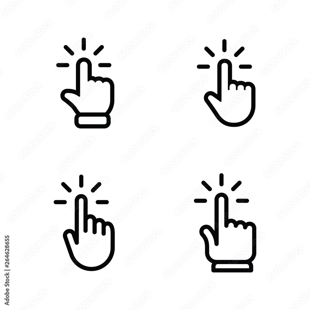Hand clicking icon set. Finger click pointer. Hand clicking icon set. Finger click pointer.