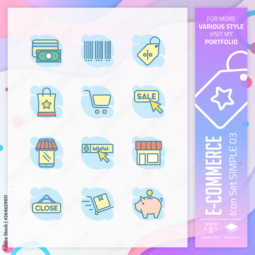 E-commerce icon set with simple style for shopping symbol. Business icon bundle can use for website, app, UI, infographic, print template and presentation. E-commerce icon set with simple style for shopping symbol. Business icon bundle can use for website, app, UI, infographic, print template and presentation.